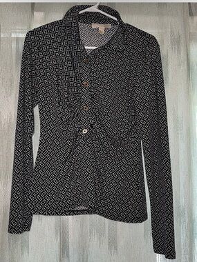 Michael Kors Black & White Geometric Button-Down Top